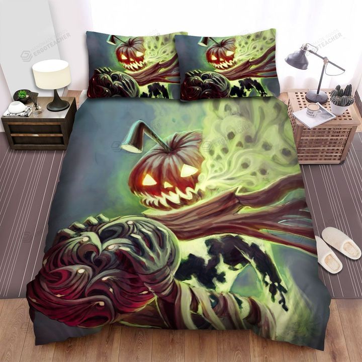 Halloween Skull Coming Out From Jack-O-Lantern Bed Sheets Spread Duvet Cover Bedding Sets