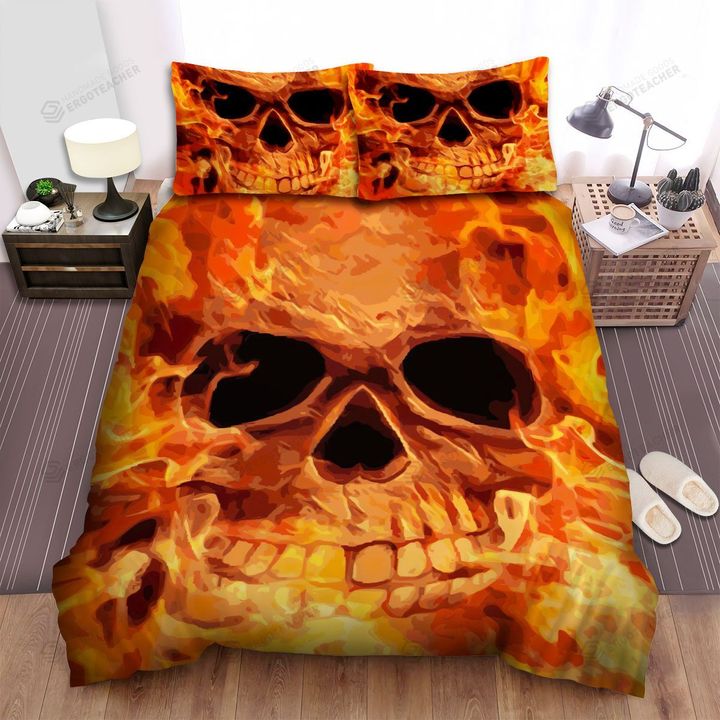 Halloween Flaming Skull Bed Sheets Spread Duvet Cover Bedding Sets
