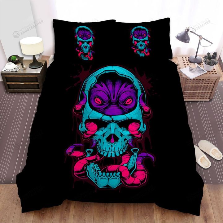 Halloween Purple Alien Inside Skull Bed Sheets Spread Duvet Cover Bedding Sets