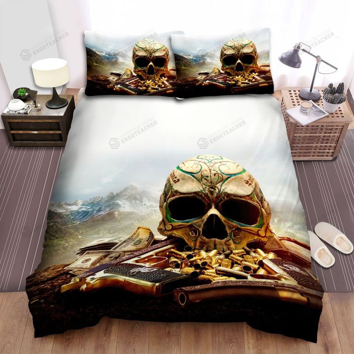 Halloween Calavera Skull With Guns And Bullets Bed Sheets Spread Duvet Cover Bedding Sets