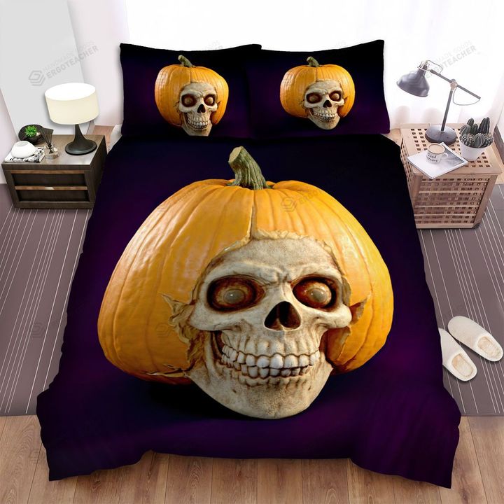 Halloween Skull With Pumpkin Hat Bed Sheets Spread Duvet Cover Bedding Sets