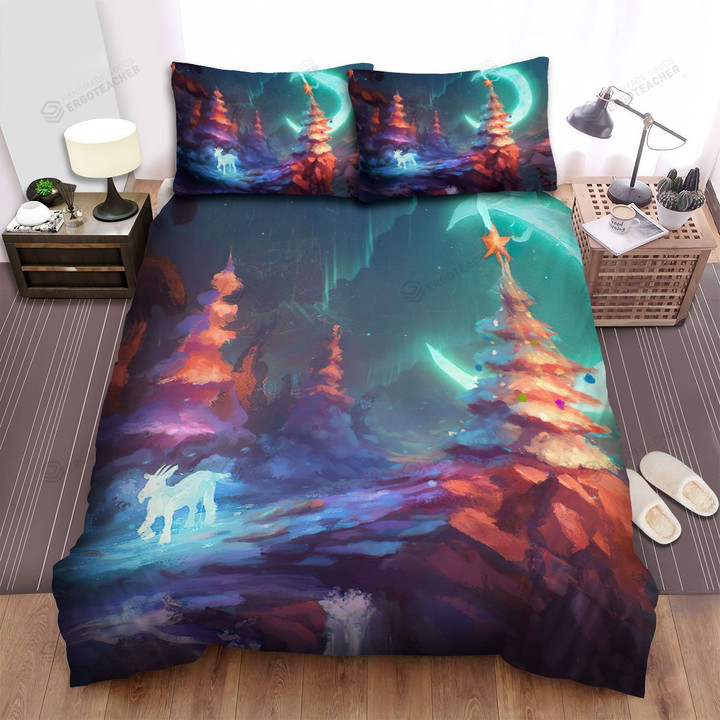 God Goat Passing The Christmas Tree Bed Sheets Spread Duvet Cover Bedding Sets