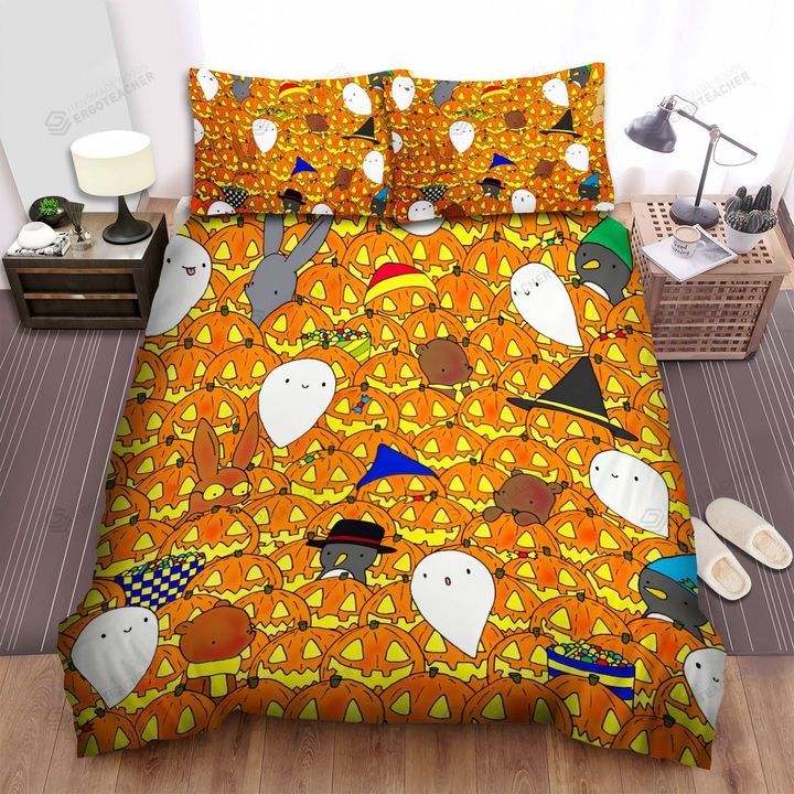 Halloween Adorable Jack-O-Lantern Pattern Bed Sheets Spread Duvet Cover Bedding Sets