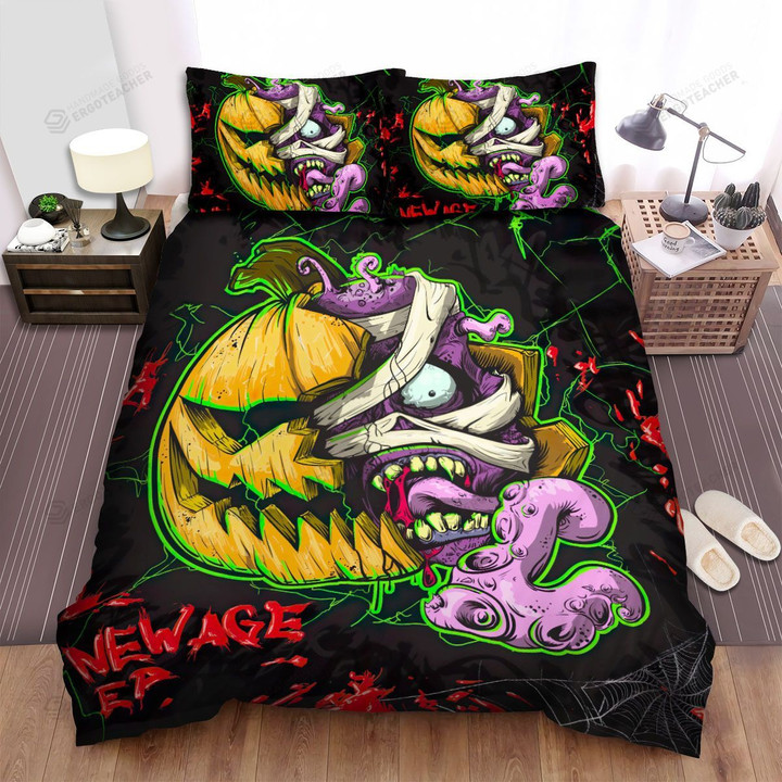 Halloween Jack-O-Lantern & Purple Devil Split Face Artwork Bed Sheets Spread Duvet Cover Bedding Sets