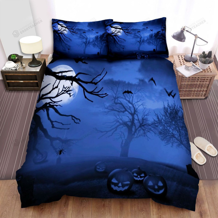 Halloween Jack-O-Lantern Under Scary Dark Sky Bed Sheets Spread Duvet Cover Bedding Sets