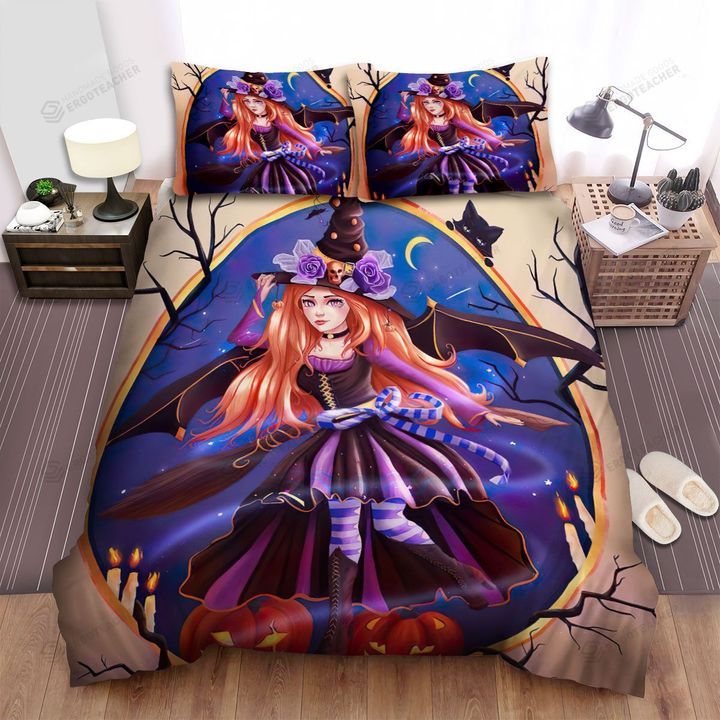 Halloween, Witch, Oval Window Bed Sheets Spread Duvet Cover Bedding Sets