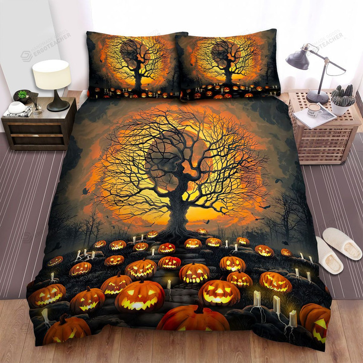 Halloween Jack-O-Lantern On The Ground With Candles Bed Sheets Spread Duvet Cover Bedding Sets