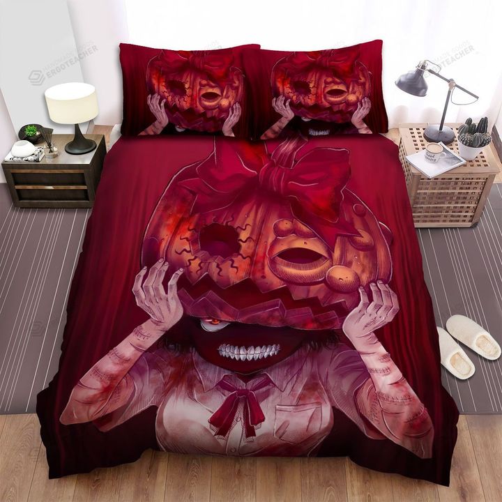 Halloween School Girl With Jack-O-Lantern Mask Bed Sheets Spread Duvet Cover Bedding Sets