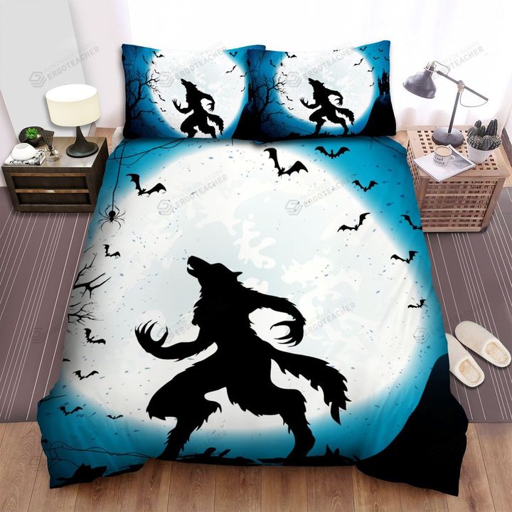Halloween Werewolf And Bats In Full Moon Night Bed Sheets Spread Duvet Cover Bedding Sets
