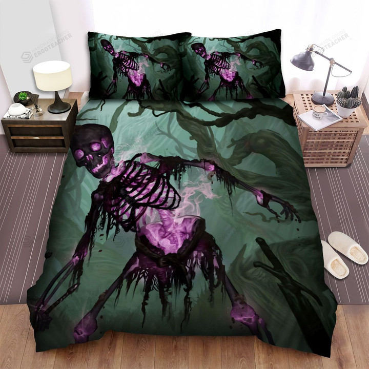 Halloween Purple Flame Skeleton Bed Sheets Spread Duvet Cover Bedding Sets