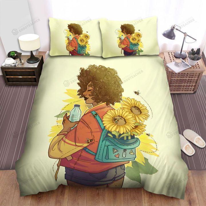 Sunflower Girl Backpack Flowers Bed Sheets Spread  Duvet Cover Bedding Sets