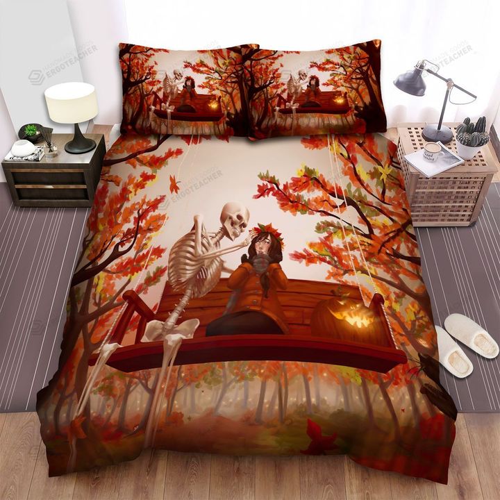 Halloween Skeleton Dating A Girl Bed Sheets Spread Duvet Cover Bedding Sets