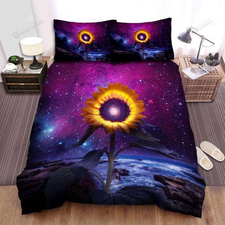 Sunflower Starry Night Galaxy Sea Bed Sheets Spread  Duvet Cover Bedding Sets