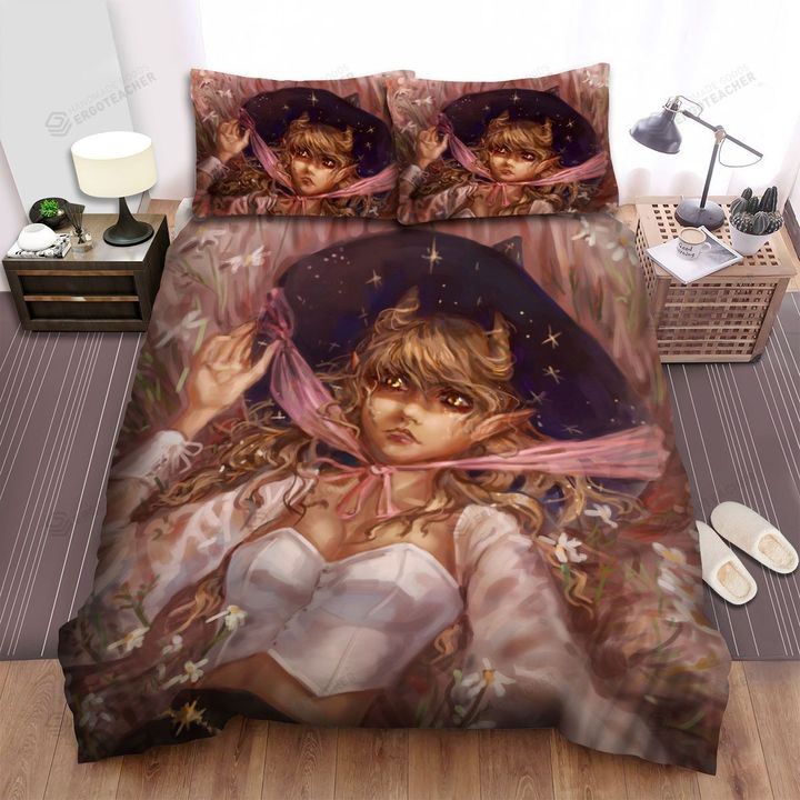 Halloween, Witch, Junior Witch Lying Art Bed Sheets Spread Duvet Cover Bedding Sets