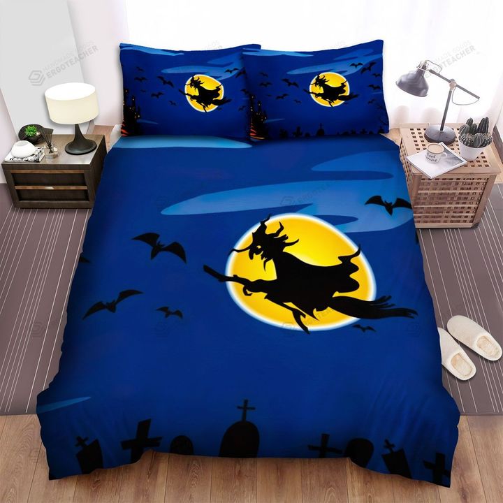 Halloween, Witch, Above The Cemeteries Art Bed Sheets Spread Duvet Cover Bedding Sets