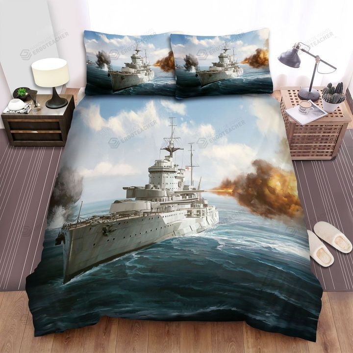 Frigate, White Ship Battle Art Bed Sheets Spread Duvet Cover Bedding Sets