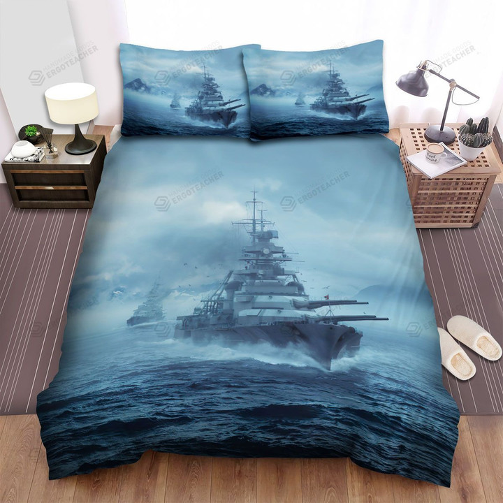 Frigate, Battle Ship Moving Fast Bed Sheets Spread Duvet Cover Bedding Sets