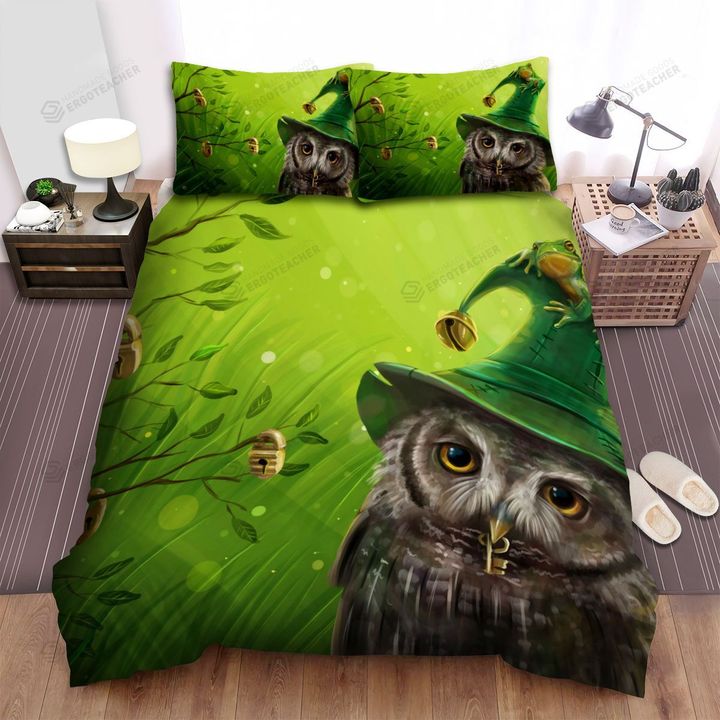 Halloween Owl Bell Hat Of The Witch, Bed Sheets Spread Duvet Cover Bedding Sets