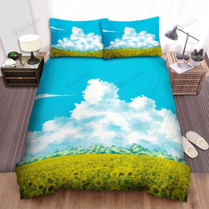Sunflower Field Blue Sky Clouds Bed Sheets Spread  Duvet Cover Bedding Sets