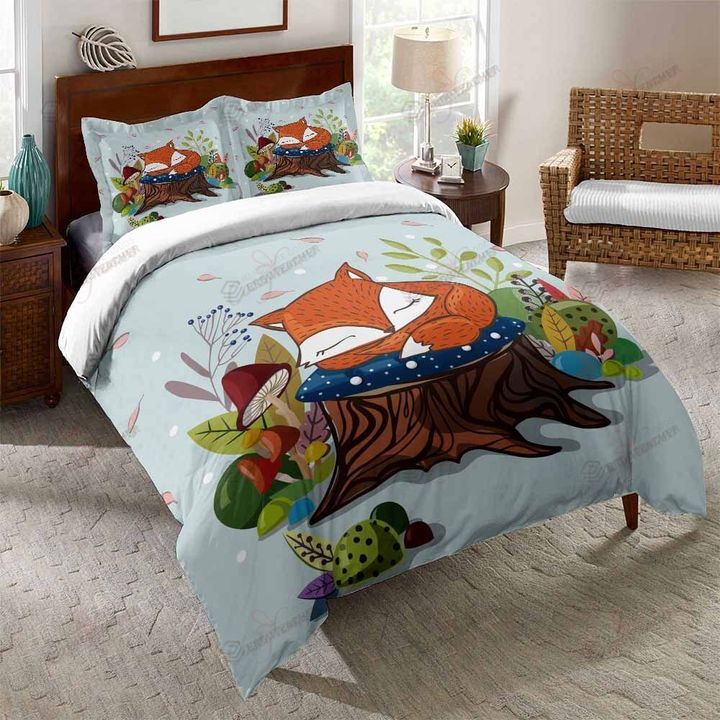 Blue Animals Fox Bed Sheets Bedspread Duvet Cover Bedding Set