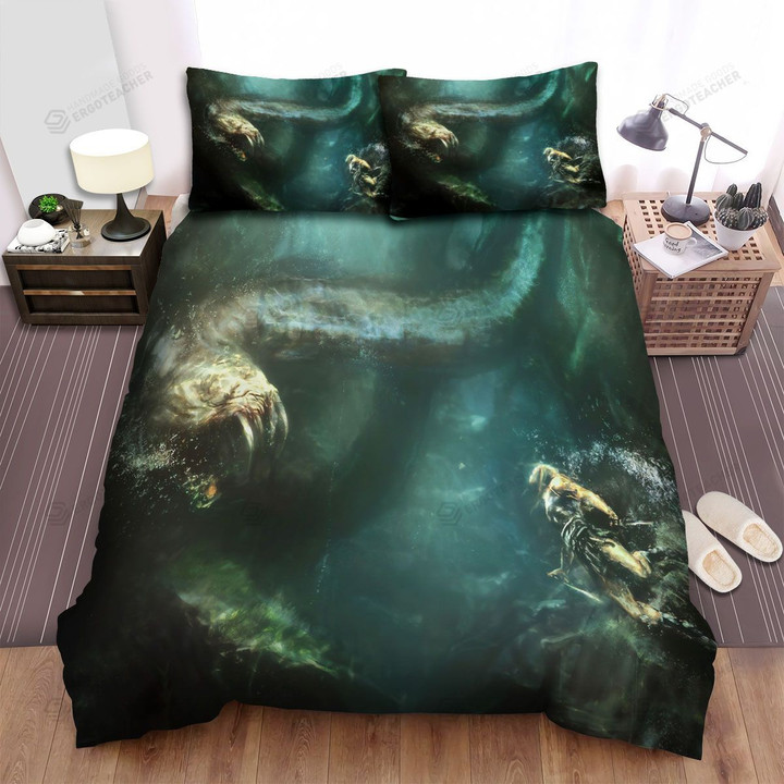 Sea Monster, Meeting The Diver Bed Sheets Spread Duvet Cover Bedding Sets