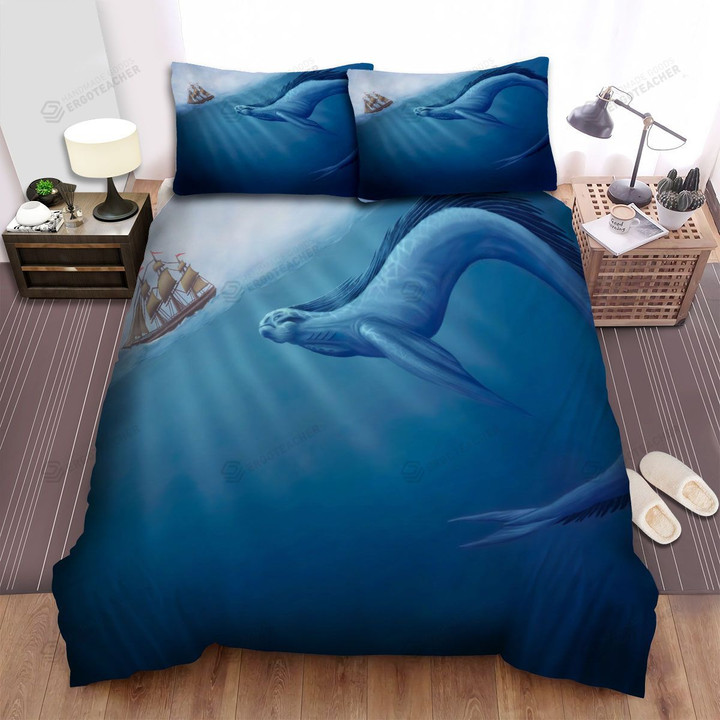 Sea Monster, Following The Sail Boat Bed Sheets Spread Duvet Cover Bedding Sets