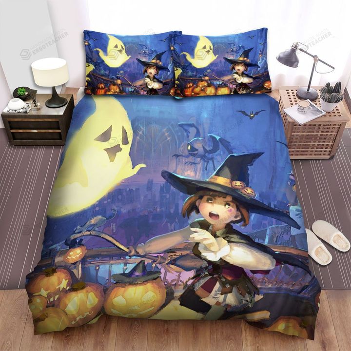 Halloween Party And Poor Witch Bed Sheets Spread Duvet Cover Bedding Sets