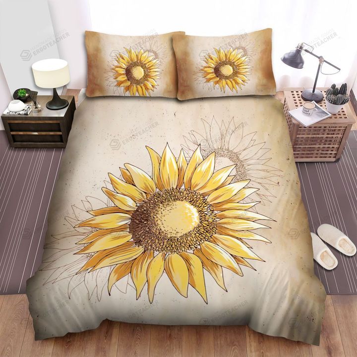 Sunflower Drawing Art Bed Sheets Spread  Duvet Cover Bedding Sets
