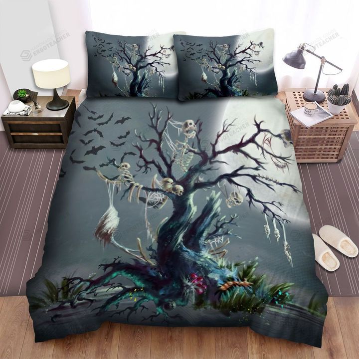 Halloween Skeletons On The Haunted Tree Artwork Bed Sheets Spread Duvet Cover Bedding Sets