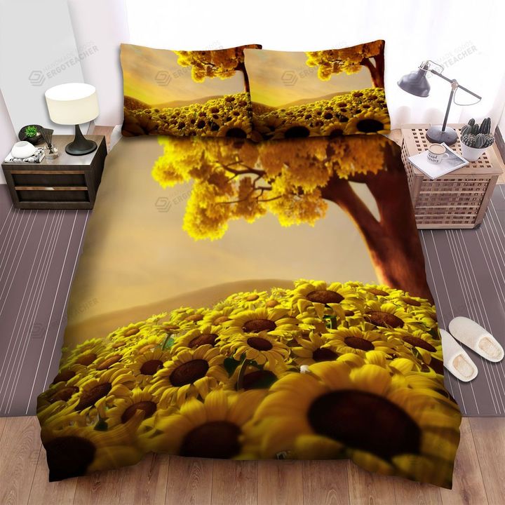 Sunflower Field Yellow Golden Sky Bed Sheets Spread  Duvet Cover Bedding Sets