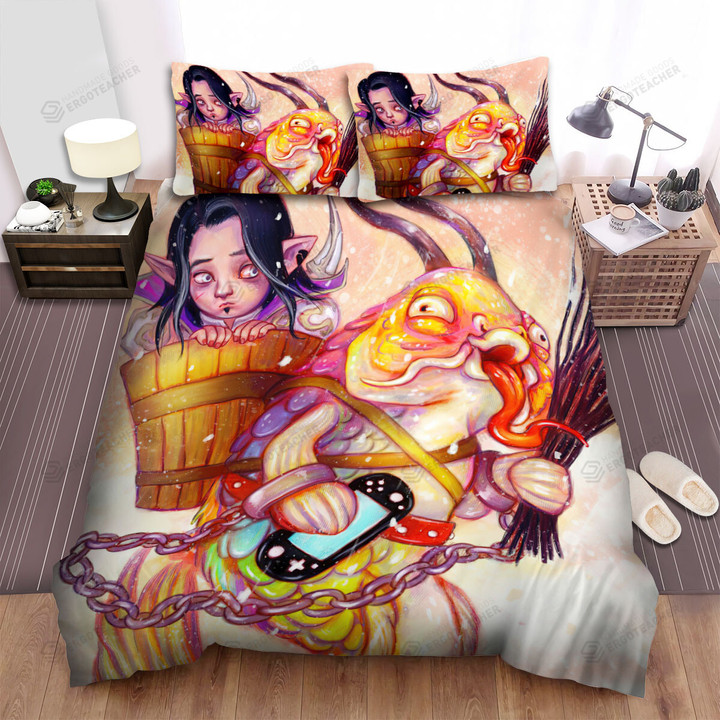 Christmas Art, The Goldfish Krampus Monster Bed Sheets Spread Duvet Cover Bedding Sets
