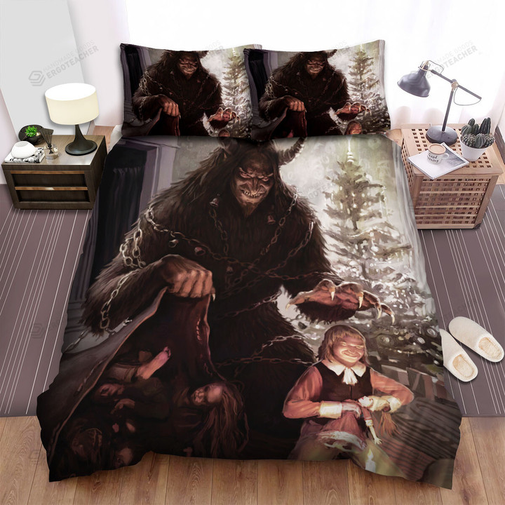 The Christmas Art, Krampus Behind The Naughty Kid Bed Sheets Spread Duvet Cover Bedding Sets