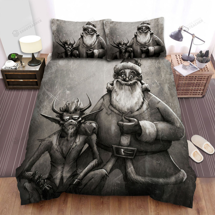 The Christmas Art, Krampus And Santa In A Picture Bed Sheets Spread Duvet Cover Bedding Sets