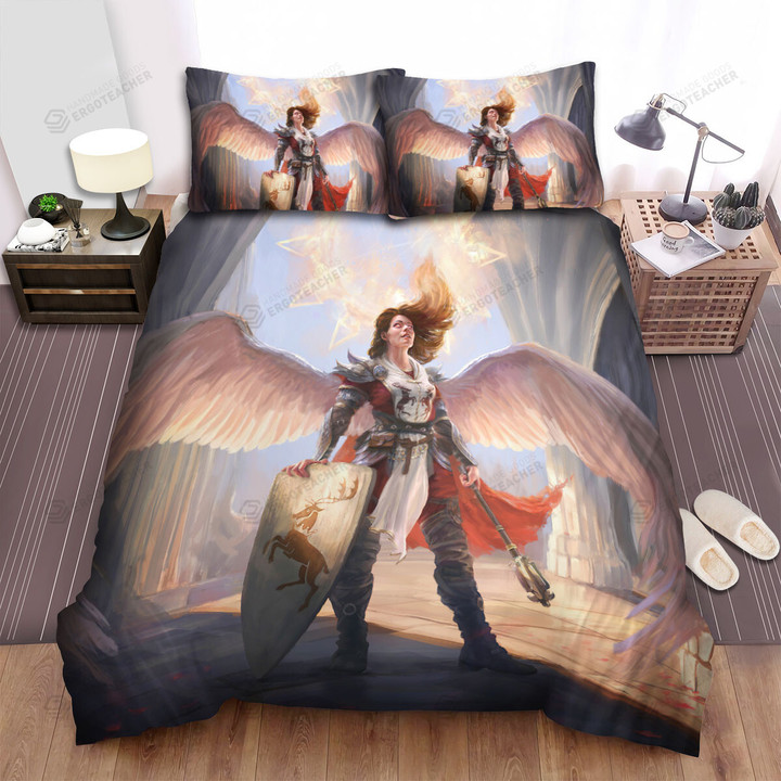 Angel Knight Lady With White Wings Artwork Bed Sheets Spread Duvet Cover Bedding Sets