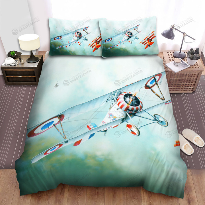 French Plane In Ww1 -  Nieuport 17 Versus Triplane Aircraft Bed Sheets Spread Duvet Cover Bedding Sets