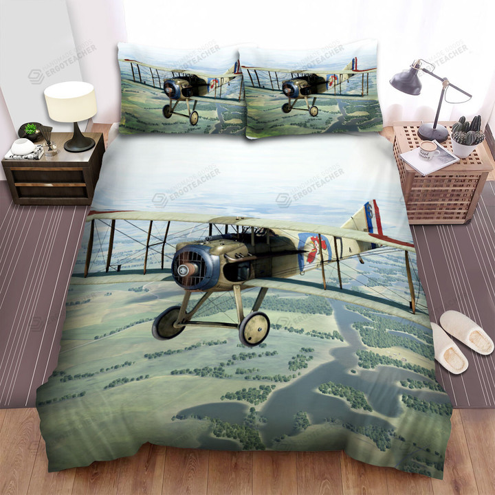 French Plane In Ww1 -  Spad 13 The White Rooster Pattern Bed Sheets Spread Duvet Cover Bedding Sets