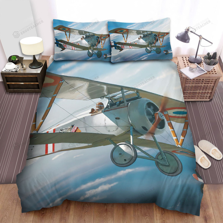 French Plane In Ww1 - Nieuport Aircraft Fire Bed Sheets Spread Duvet Cover Bedding Sets