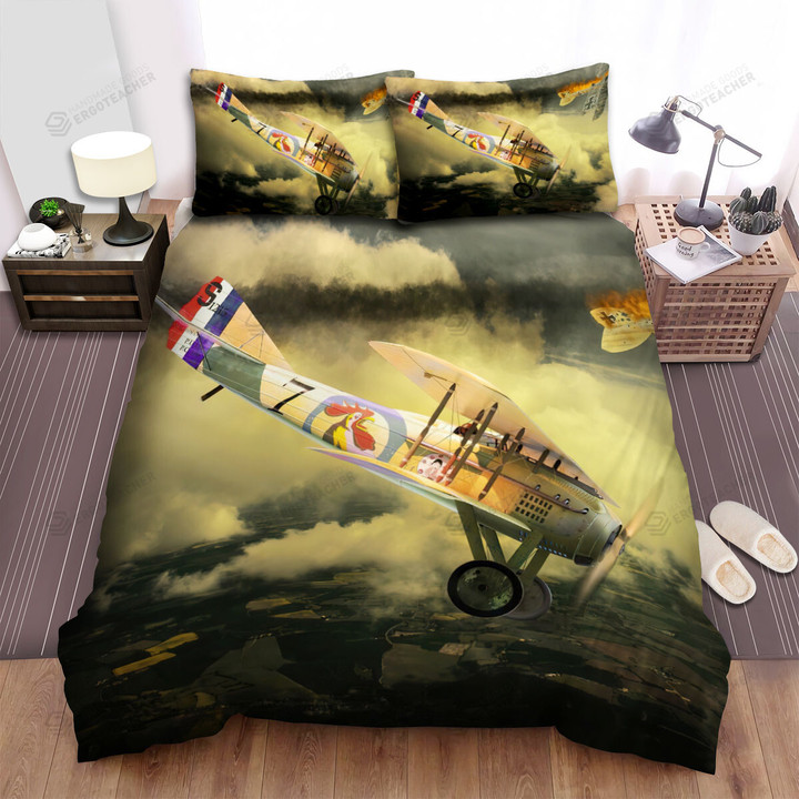 French Plane In Ww1 - Rooster Spad Shot It Bed Sheets Spread Duvet Cover Bedding Sets