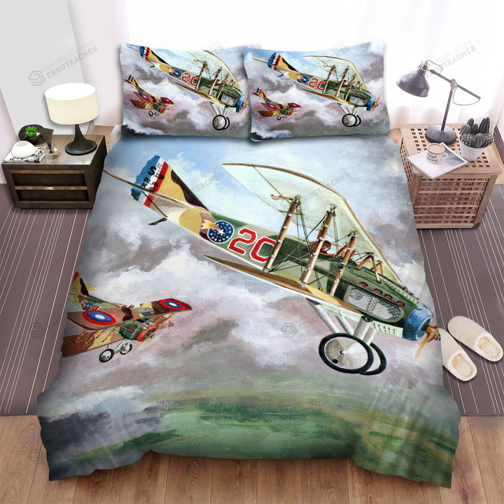French Plane In Ww1 - Spad 13 Watercolor Bed Sheets Spread Duvet Cover Bedding Sets
