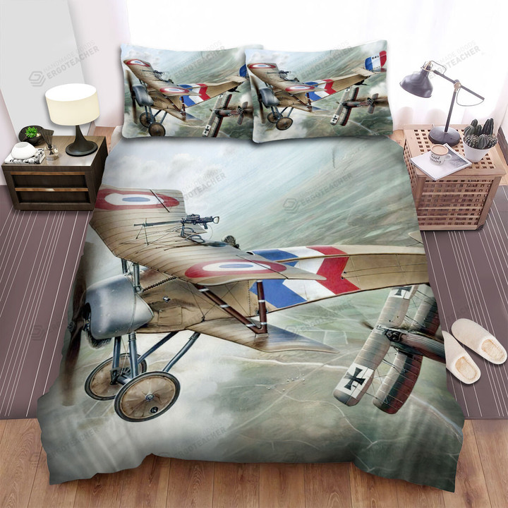 French Plane In Ww1 - Shot The German Down Bed Sheets Spread Duvet Cover Bedding Sets