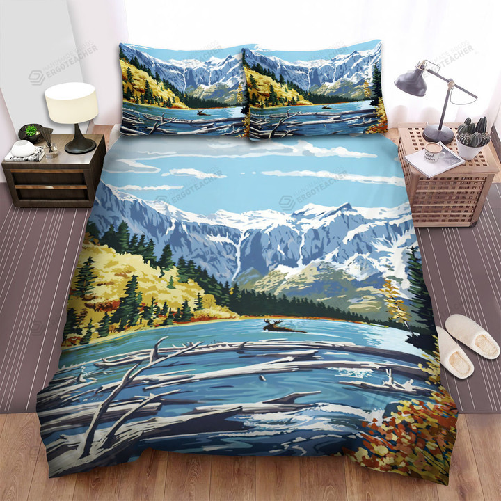 Montana Avalanche Lake Glacier National Park Bed Sheets Spread  Duvet Cover Bedding Sets