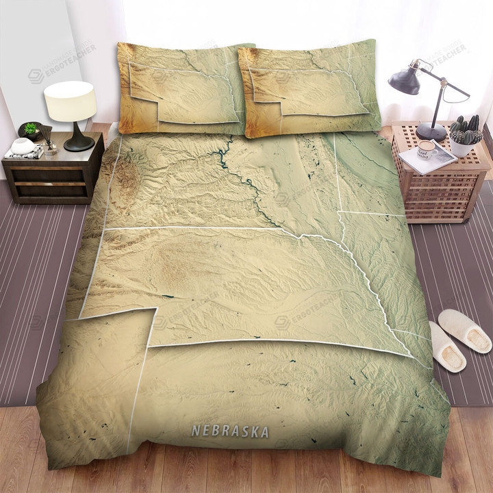 Nebraska Topographic Map State Bed Sheets Spread  Duvet Cover Bedding Sets