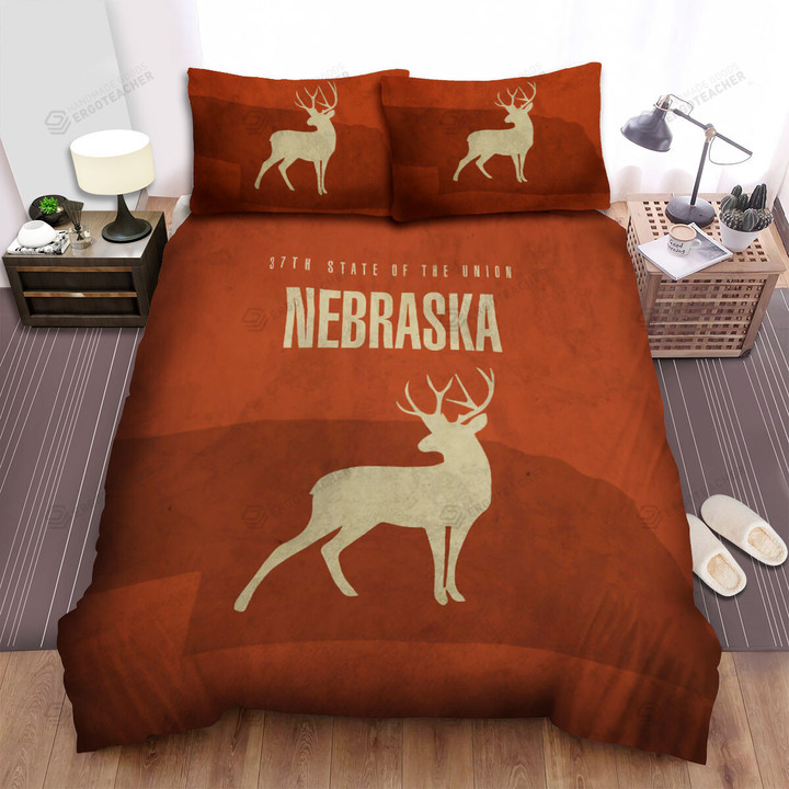 Nebraska State Deer Red Design Bed Sheets Spread  Duvet Cover Bedding Sets