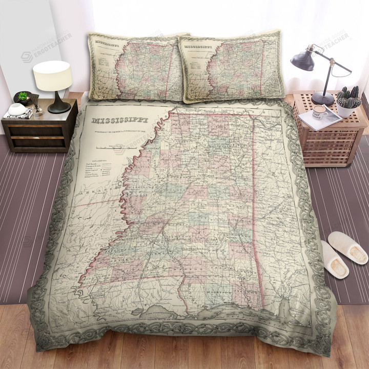 Mississippi Map Detail Bed Sheets Spread  Duvet Cover Bedding Sets