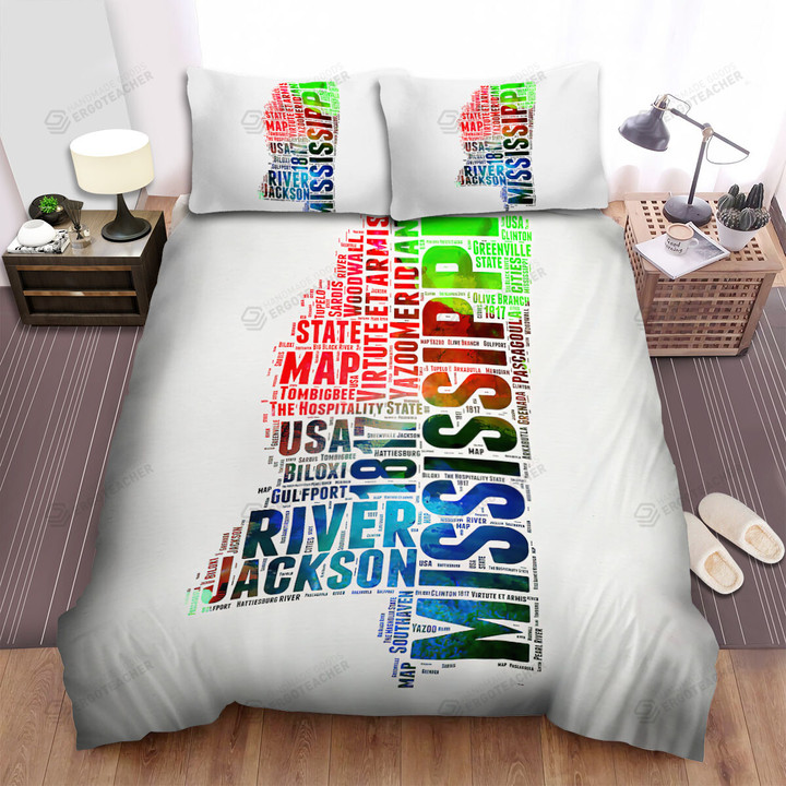 Mississippi Watercolor Word Cloud Bed Sheets Spread  Duvet Cover Bedding Sets