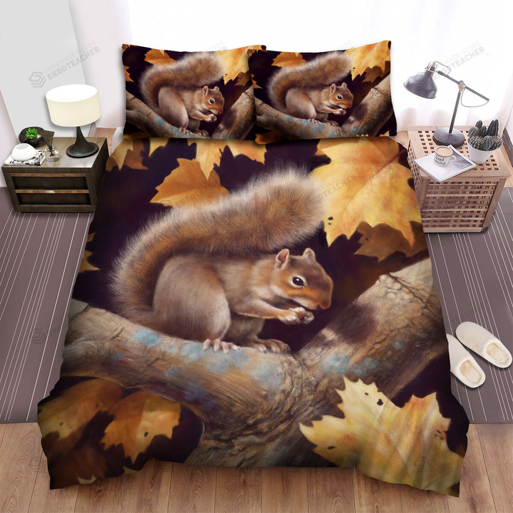 The Wild Animal - A Squirrel On The Tree In The Fall Bed Sheets Spread Duvet Cover Bedding Sets
