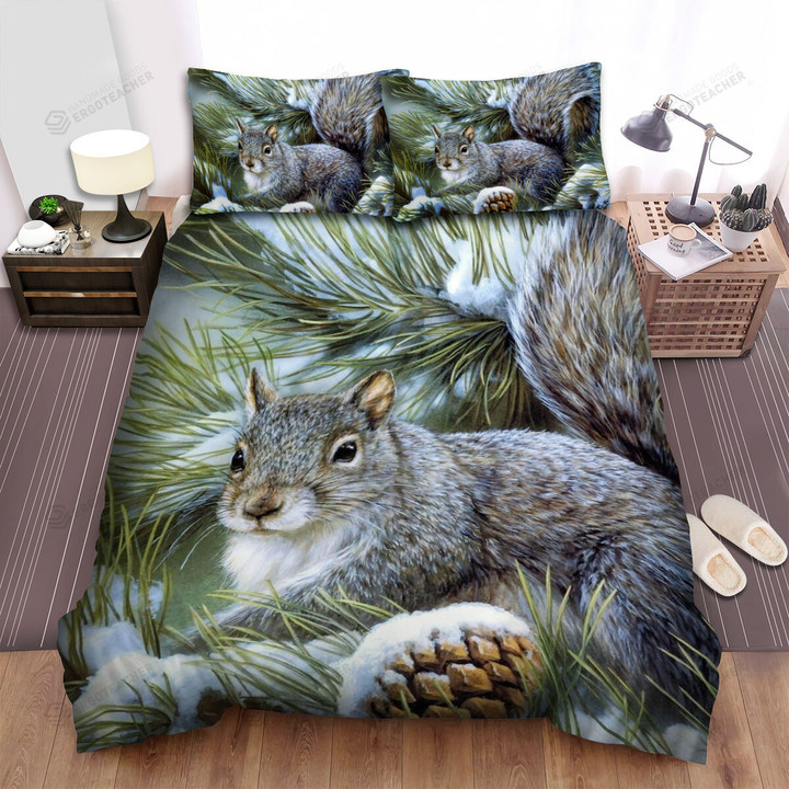 The Wild Animal - Beautiful Squirrel In The Winter Bed Sheets Spread Duvet Cover Bedding Sets