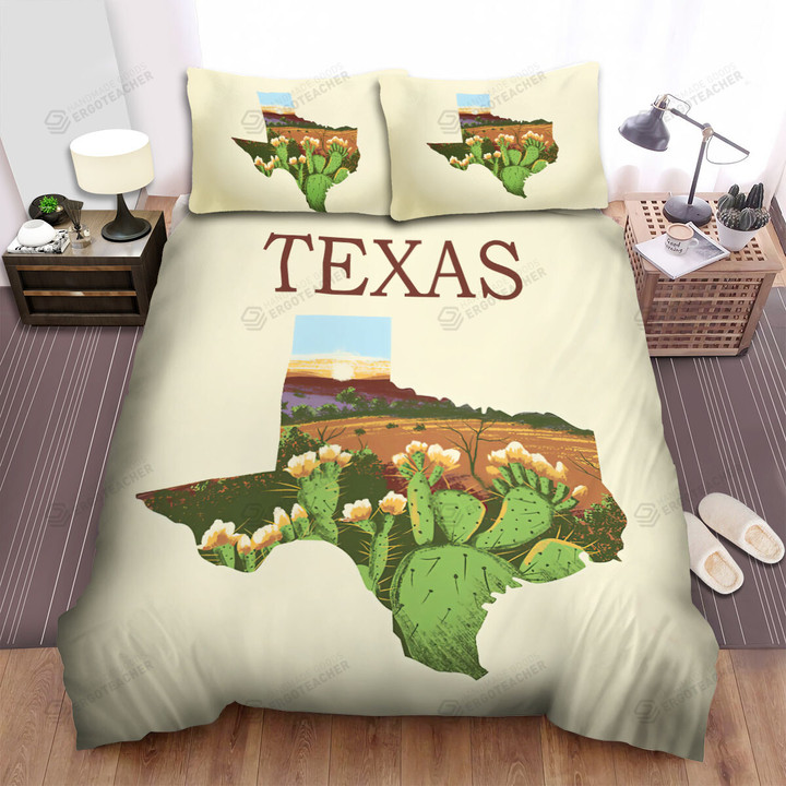Texas State Map Cactus Desert Bed Sheets Spread  Duvet Cover Bedding Sets