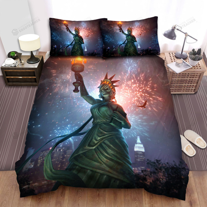 Statue Of Liberty Fireworks Night Bed Sheets Spread  Duvet Cover Bedding Sets