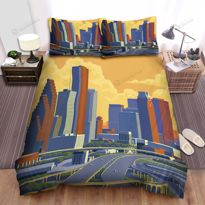Texas Houston City Bed Sheets Spread  Duvet Cover Bedding Sets